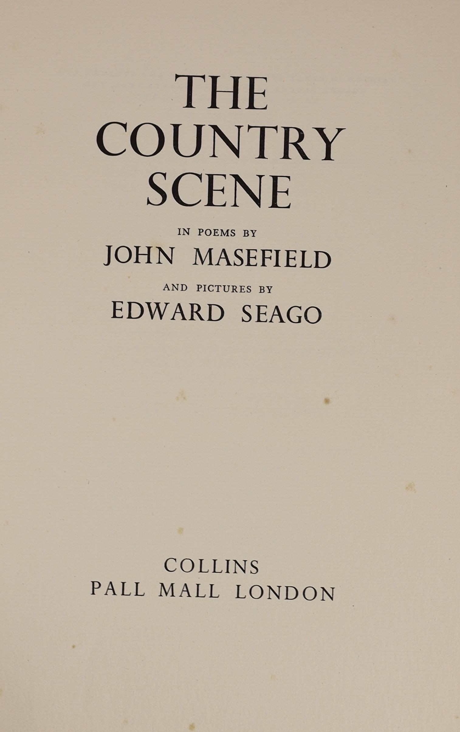 Masefield, John - The Country Scene, 1st edition, illustrated with 42 coloured plates by Edward Seago, 4to, half cloth, Collins, London, 1937 and Tribute to Ballet, illustrated by Edward Seago, Collins, London, 1938 (2)